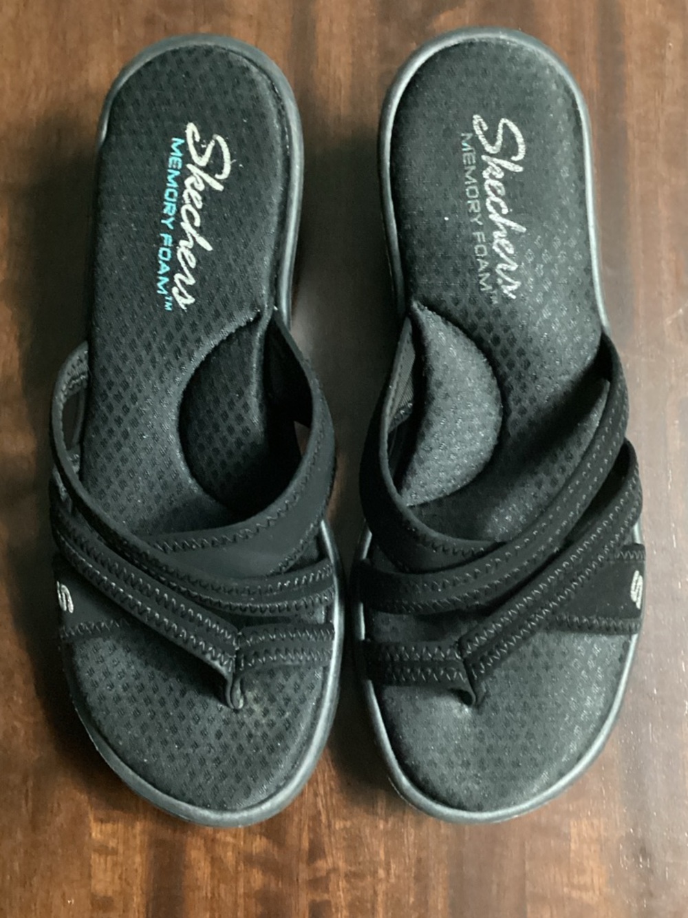 Skechers Black Slip-On Memory Foam Sandals Size 8